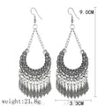 Vintage Ethnic Silver Alloy Crescent Hollow Carved Chain Tassel Bohemian Long Hook Drop Earrings view 4