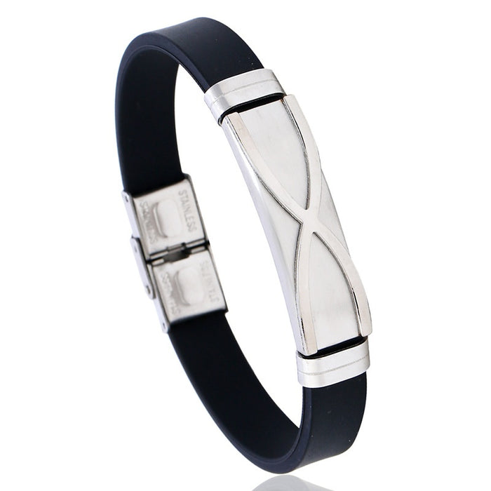 2019 New European Style Silicone Bangle Bracelet Fashion Stainless Steel Mens Wristband
