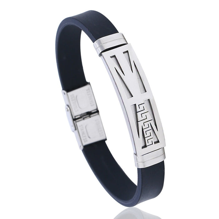 Trendy Mens Stainless Steel Silicone Bracelet Creative Fashion Bangle Gift Accessory