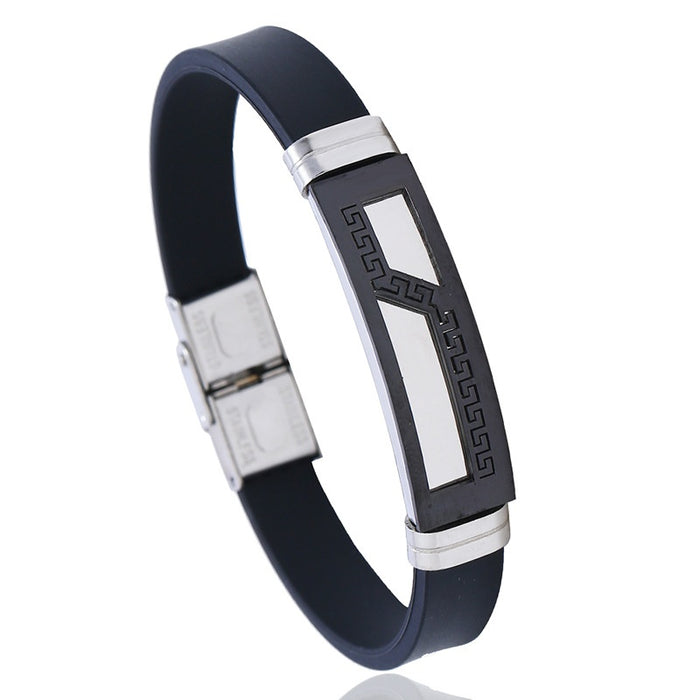 Punk European Style Silicone Bangle Bracelet With Stainless Steel Mens Wristband