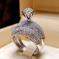Hot Selling European Fashion Women's Sparkling Rhinestone Engagement Ring Set Hand Jewelry view 1