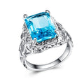 Hollow Relief Carved Floral Pave Zircon Ring With Oversized Aquamarine Blue Stone Finger Jewelry view 1