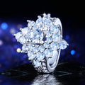 Luxury Floral Four Prong Cubic Zirconia Ring For Women, Sparkling Fashion Finger Jewelry view 3
