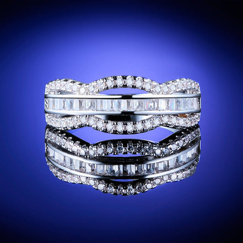 European Wave Mesh Micro Pave Ring Couple Christmas Wavy Pattern Personality Jewelry