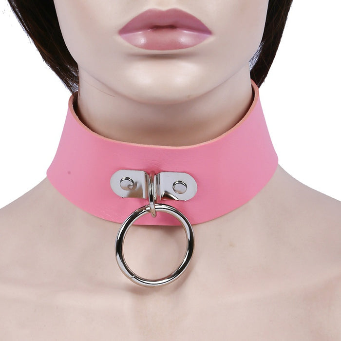 Exaggerated Punk PU Leather O Ring Choker Necklace For Men Women Street Nightclub Collar