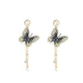 Elegant Embroidered Butterfly Long Tassel Studs With Pearl, Zircon And Crystal Chain Drop Earrings view 1
