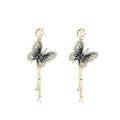 Elegant Embroidered Butterfly Long Tassel Studs With Pearl, Zircon And Crystal Chain Drop Earrings view 3