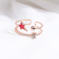 Korean Colorfast Cute Star Moon Ring Sweet Double Layer Micro Pave Zircon Adjustable Open Ring view 3