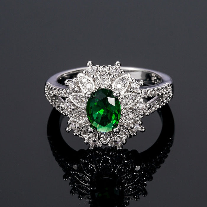 Delicate Floral Emerald Green Zircon Ring For Women New Fashion Jewelry
