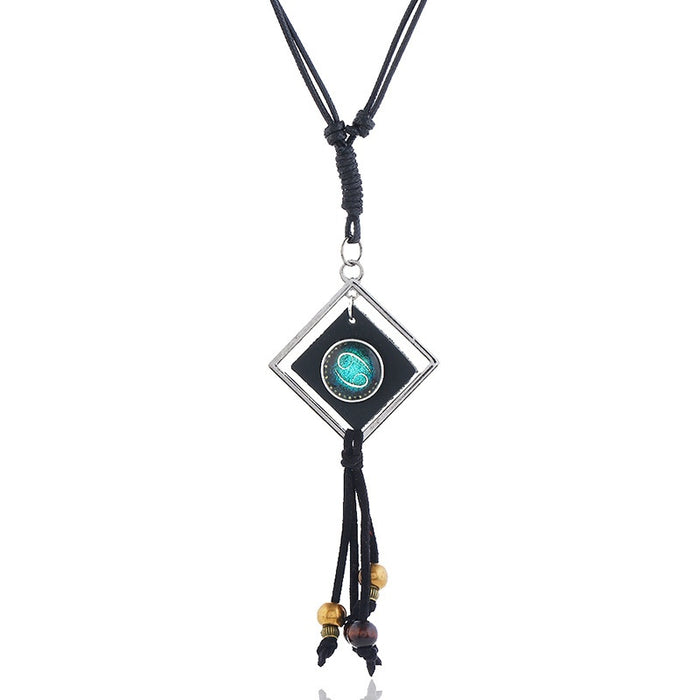 12 Zodiac Galaxy Starry Sky DIY Cowhide Leather Necklace Time Gem Alloy Bead Women's Jewelry