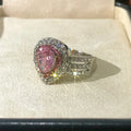 Pink Crystal Teardrop Pear Shape Three Layer Womens Ring Creative European Engagement Band view 3