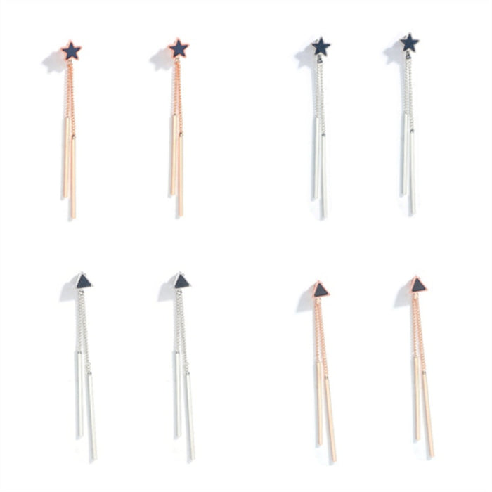 Elegant Korean Style Geometric Star Triangle Alloy Chain Tassel Long Drop Convertible Stud Earrings