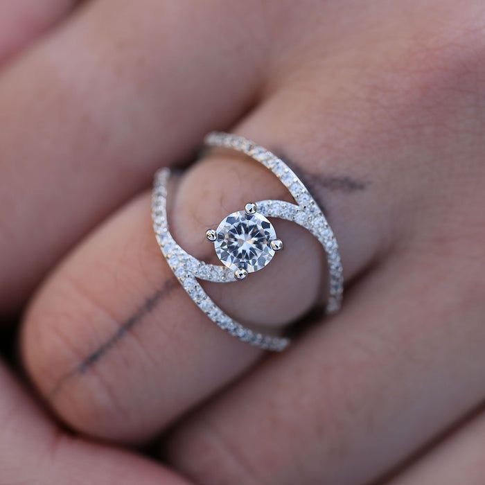 Fashion Luxury Zircon Curved Ring For Women, Engagement Wedding Finger Ring Jewelry