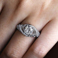 Creative Embossed Carved Pattern Ring With Rhinestone Inlay, European American Fashion Jewelry view 1
