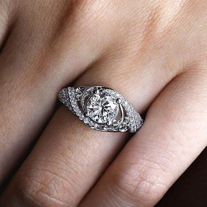 Creative Embossed Carved Pattern Ring With Rhinestone Inlay, European American Fashion Jewelry