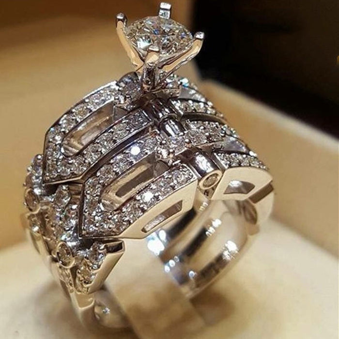 Classic Four Prong Hollow Women's Engagement Ring Set, Fashion Couple Matching Rings Jewelry
