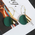 Korean Matte Enamel Disc Gold Alloy Hoop Drop Statement Earrings view 2