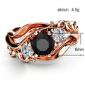 Fashion Flower Line Black Cubic Zirconia Ring For Women, Elegant Statement Finger Jewelry view 5