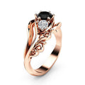 Fashion Flower Line Black Cubic Zirconia Ring For Women, Elegant Statement Finger Jewelry view 4