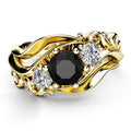 Fashion Flower Line Black Cubic Zirconia Ring For Women, Elegant Statement Finger Jewelry view 1