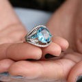 Elegant Aquamarine Blue Zircon Diamond Ring For Women, Anniversary Celebration Fashion Jewelry view 3