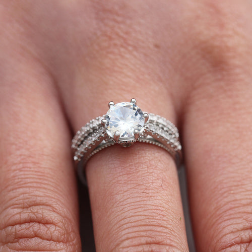 Women's Copper Platinum Plated Cubic Zirconia Ring Set Couple Matching Jewelry