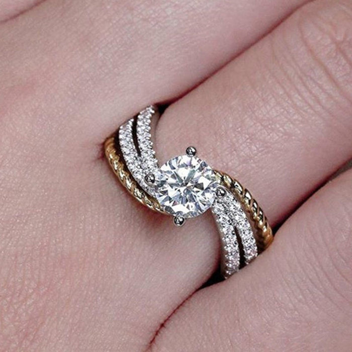 Fashion Creative Micro Pave Zircon Two Tone Ring For Women, Hot Selling Jewelry Accessory