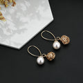 Elegant Korean Style Pearl Zircon Hollow Wire Ball Geometric Gold Alloy Loop Drop Earrings view 2