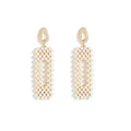 Elegant Geometric Long Drop Alloy Earrings With Full Faux Pearl Beaded Rectangular Dangle Earrings view 5