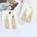 Elegant Geometric Long Drop Alloy Earrings With Full Faux Pearl Beaded Rectangular Dangle Earrings view 3