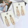 Elegant Geometric Long Drop Alloy Earrings With Full Faux Pearl Beaded Rectangular Dangle Earrings view 2