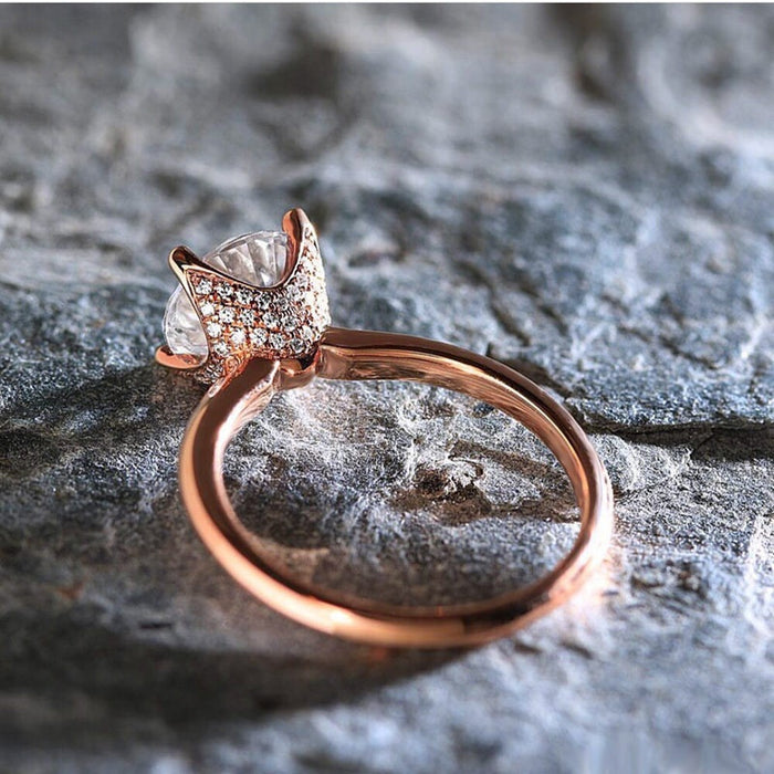 Classic Four Prong Simulated Zircon Ring Women's Fashion Hand Jewelry For