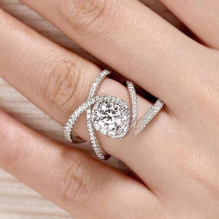 European American Creative Cross Zircon Ring Fashion Women's Engagement Finger Jewelry
