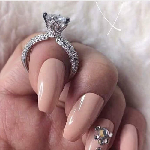 Luxury Four Prong Carat Wedding Ring For Women Cluster Pave Cubic Zirconia Diamond Look Jewelry