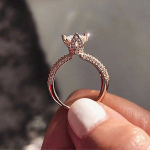 Luxury Four Prong Carat Wedding Ring For Women Cluster Pave Cubic Zirconia Diamond Look Jewelry