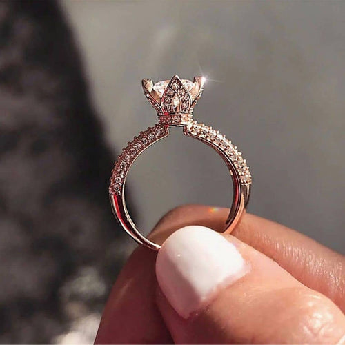 Luxury Four Prong Carat Wedding Ring For Women Cluster Pave Cubic Zirconia Diamond Look Jewelry