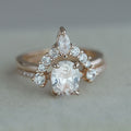Oval Cubic Zirconia Engagement Ring Set Rose Gold Plated Micro Pave Women's Jewelry view 3