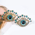 Luxury Blue Eye Stud Earrings With Gold Alloy Frame And Sparkling Rhinestone Crystal Accents Earrings view 1