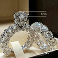 European Style Womens Round Zircon Pave Full Rhinestone Couple Rings Fashion Band Set view 5