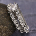 European Style Womens Round Zircon Pave Full Rhinestone Couple Rings Fashion Band Set view 3