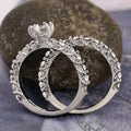 European Style Womens Round Zircon Pave Full Rhinestone Couple Rings Fashion Band Set view 4