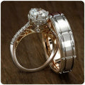 Korean Style Two Tone Micro Pave Zircon Couple Ring Set For Men And Women Fashion Bands view 1