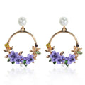 Purple Enamel Flower Hoop Dangle Pearl Rhinestone Alloy Elegant Summer Fashion Earrings view 5