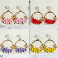 Purple Enamel Flower Hoop Dangle Pearl Rhinestone Alloy Elegant Summer Fashion Earrings view 4