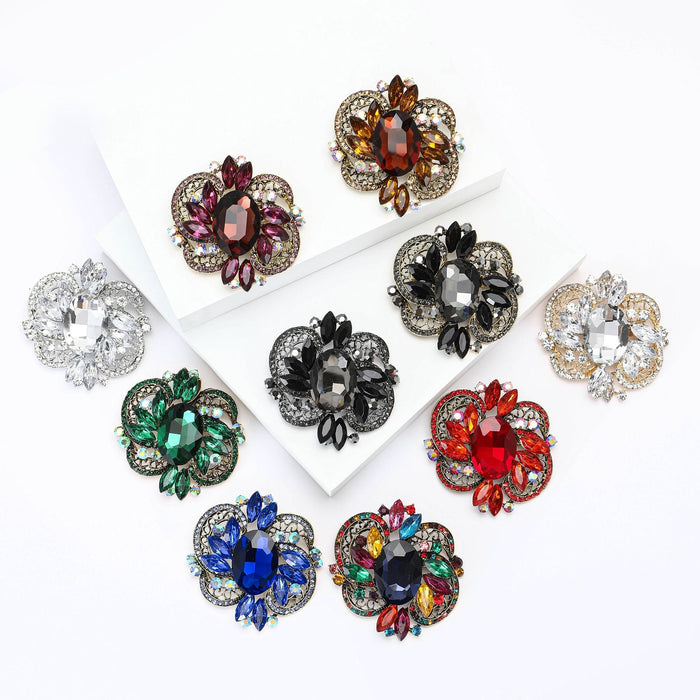 Alloy Glass Statement Brooch Pin For Dresses Coats And Formalwear