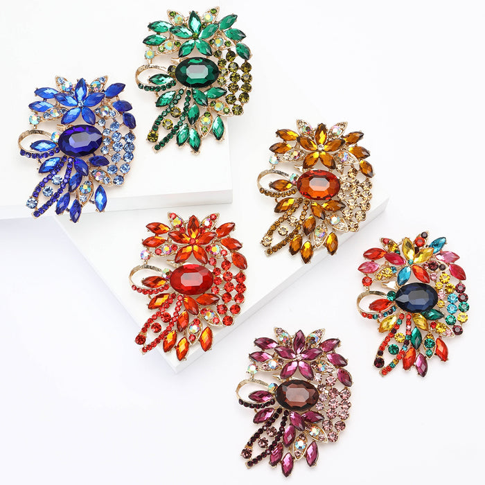 Alloy Glass Rhinestone Large Brooch Pin For Womens Apparel