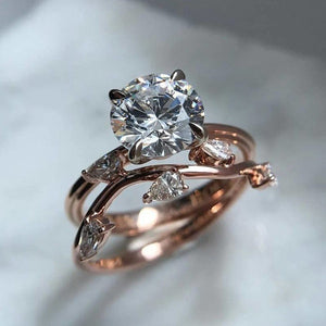 Creative Leaf Shape Ring Set With Sparkling Cubic Zirconia European Fashion Jewelry