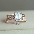 Creative Leaf Shape Ring Set With Sparkling Cubic Zirconia European Fashion Jewelry view 3