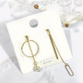 Korean Elegant Asymmetric Alloy Circle Hoop Chain Bar Paperclip Pearl Long Drop Dangle Earrings view 1