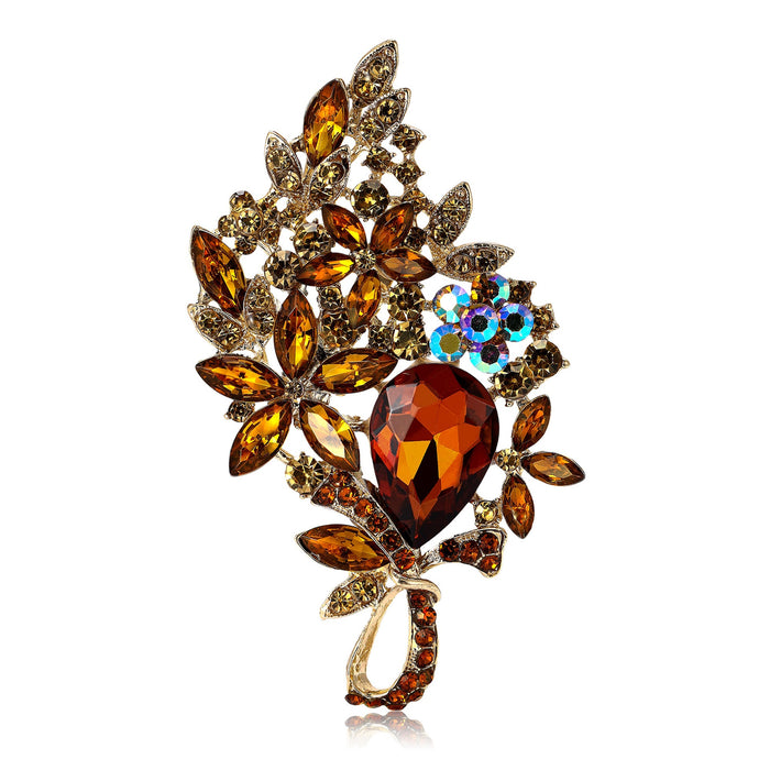 Large Alloy Rhinestone Glass Brooch Pin for Women's Clothing